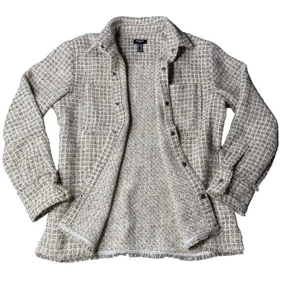 Forever 21 Metallic Bouclé Frayed Shirt Y2K Button-Up – Size M - Picture 2 of 13